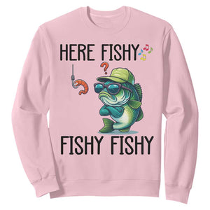 Funny Bass Fish Sweatshirt Here Fishy Fishy Fisherman Fishing Lover TS14 Light Pink Print Your Wear