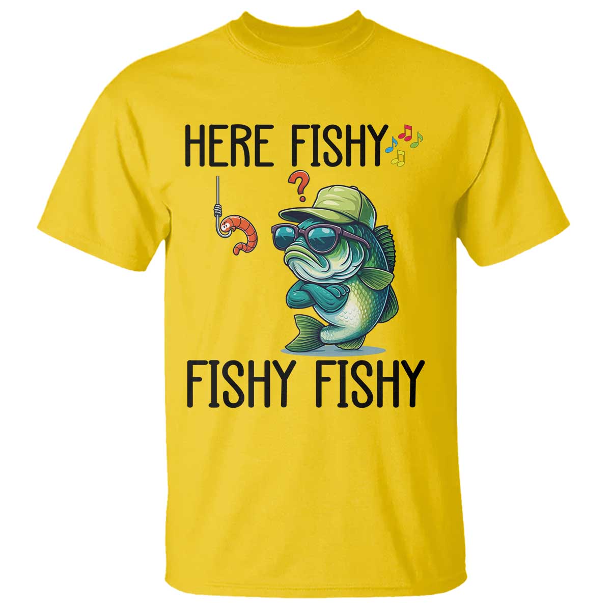 Funny Bass Fish T Shirt Here Fishy Fishy Fisherman Fishing Lover TS14 Daisy Print Your Wear