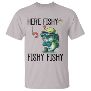 Funny Bass Fish T Shirt Here Fishy Fishy Fisherman Fishing Lover TS14 Ice Gray Print Your Wear