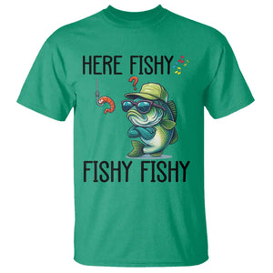 Funny Bass Fish T Shirt Here Fishy Fishy Fisherman Fishing Lover TS14 Irish Green Print Your Wear