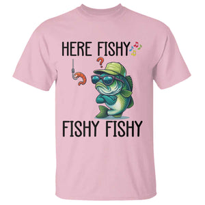 Funny Bass Fish T Shirt Here Fishy Fishy Fisherman Fishing Lover TS14 Light Pink Print Your Wear