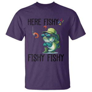 Funny Bass Fish T Shirt Here Fishy Fishy Fisherman Fishing Lover TS14 Purple Print Your Wear
