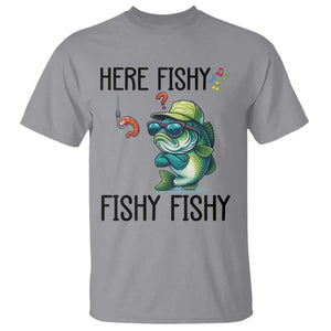Funny Bass Fish T Shirt Here Fishy Fishy Fisherman Fishing Lover TS14 Sport Gray Print Your Wear
