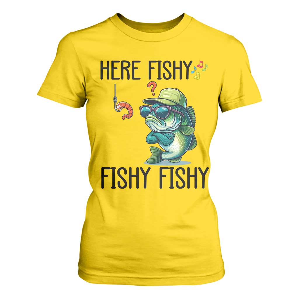 Funny Bass Fish T Shirt For Women Here Fishy Fishy Fisherman Fishing Lover TS14 Daisy Print Your Wear
