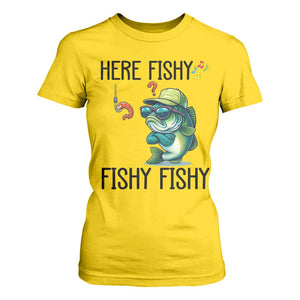 Funny Bass Fish T Shirt For Women Here Fishy Fishy Fisherman Fishing Lover TS14 Daisy Print Your Wear