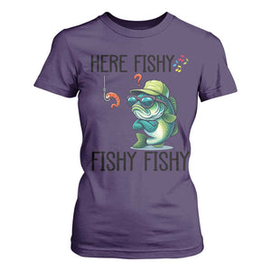 Funny Bass Fish T Shirt For Women Here Fishy Fishy Fisherman Fishing Lover TS14 Purple Print Your Wear