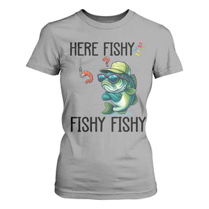 Funny Bass Fish T Shirt For Women Here Fishy Fishy Fisherman Fishing Lover TS14 Sport Gray Print Your Wear