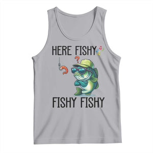 Funny Bass Fish Tank Top Here Fishy Fishy Fisherman Fishing Lover TS14 Athletic Heather Print Your Wear