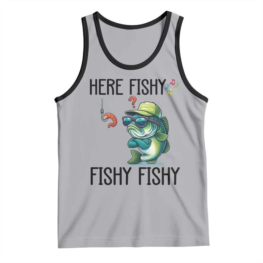 Funny Bass Fish Tank Top Here Fishy Fishy Fisherman Fishing Lover TS14 Athletic Heather Black Print Your Wear