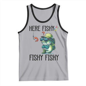 Funny Bass Fish Tank Top Here Fishy Fishy Fisherman Fishing Lover TS14 Athletic Heather Black Print Your Wear