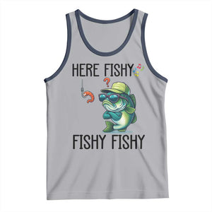 Funny Bass Fish Tank Top Here Fishy Fishy Fisherman Fishing Lover TS14 Athletic Heather Navy Print Your Wear