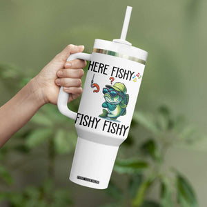 Funny Bass Fish Tumbler With Handle Here Fishy Fishy Fisherman Fishing Lover TS14 Print Your Wear