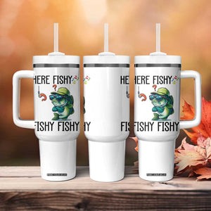 Funny Bass Fish Tumbler With Handle Here Fishy Fishy Fisherman Fishing Lover TS14 Print Your Wear