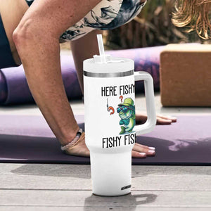 Funny Bass Fish Tumbler With Handle Here Fishy Fishy Fisherman Fishing Lover TS14 Print Your Wear