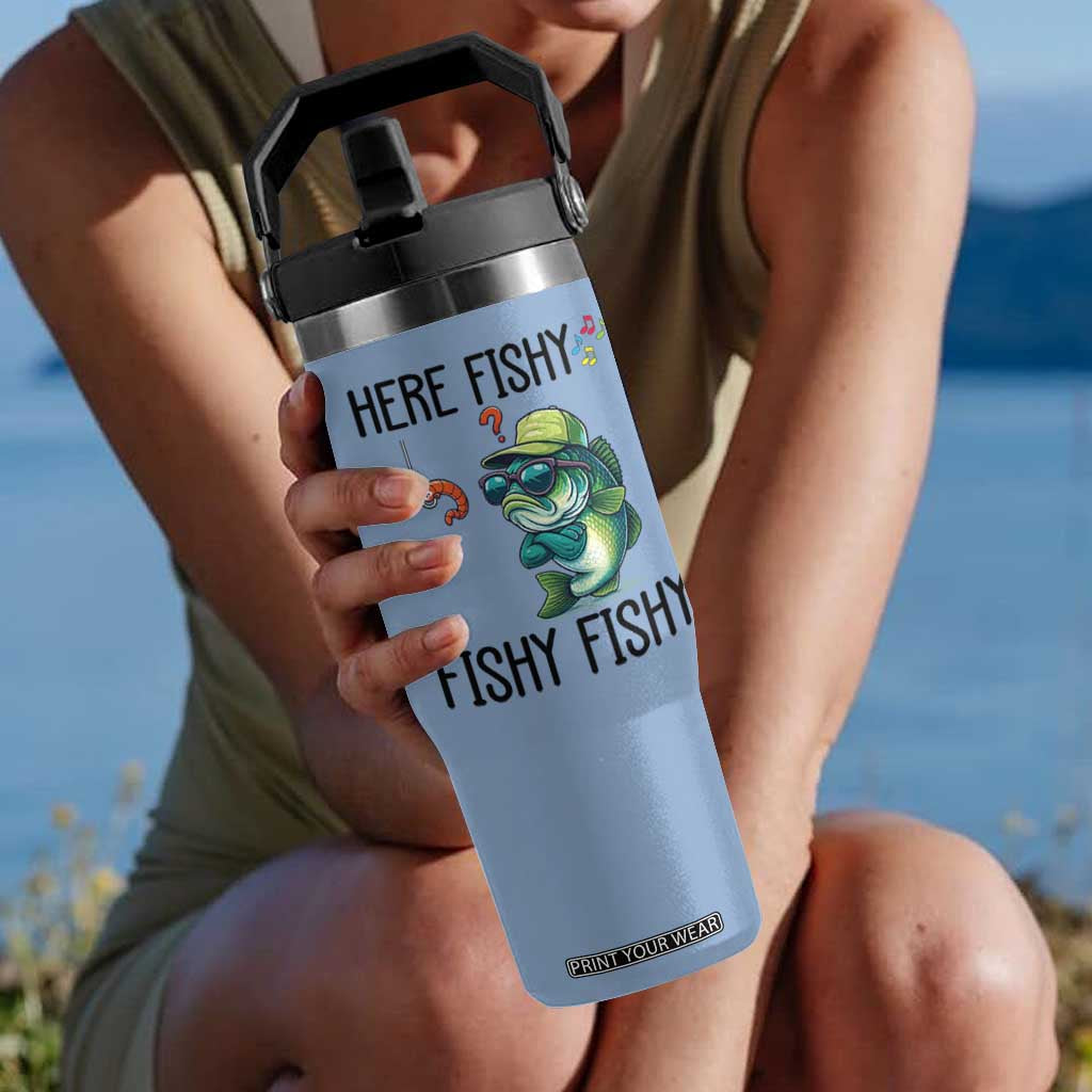 Funny Bass Fish Flip Straw Tumbler Here Fishy Fishy Fisherman Fishing Lover TS14 One Size: 30 oz Light Blue Print Your Wear