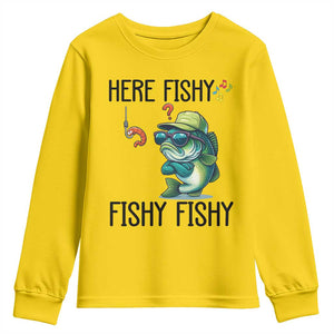 Funny Bass Fish Youth Sweatshirt Here Fishy Fishy Fisherman Fishing Lover TS14 Daisy Print Your Wear