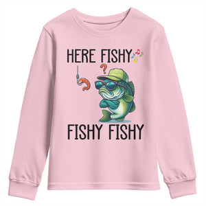 Funny Bass Fish Youth Sweatshirt Here Fishy Fishy Fisherman Fishing Lover TS14 Light Pink Print Your Wear