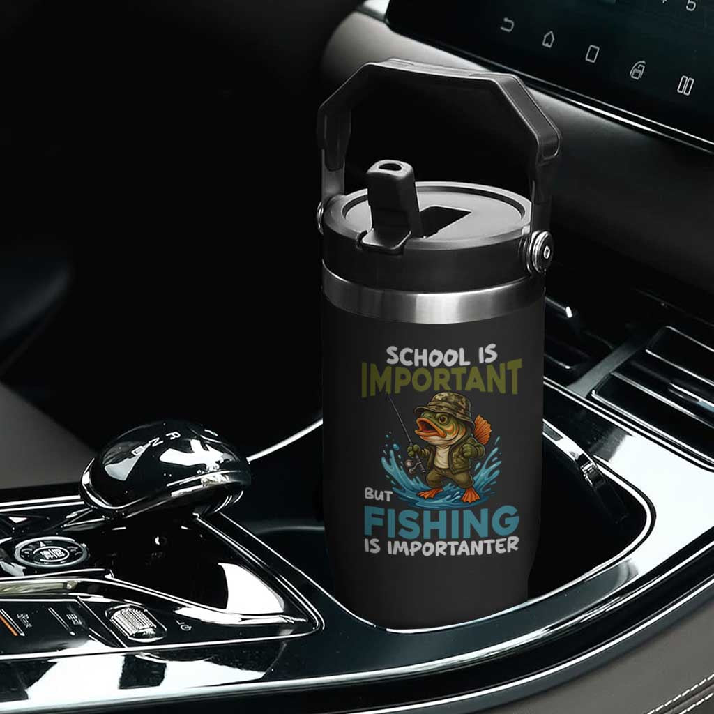 School Is Important But Fishing Is Important Flip Straw Tumbler Funny Bass Fishing TS14 Print Your Wear