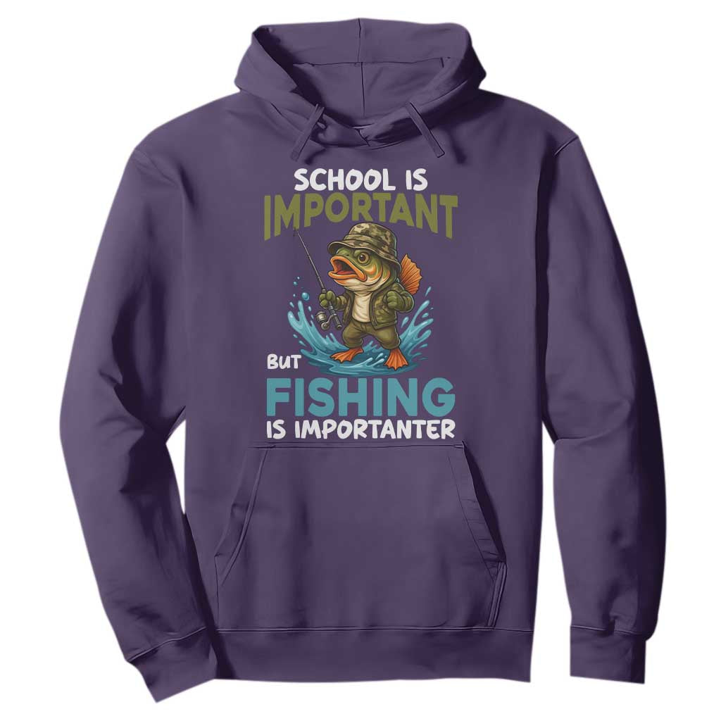 School Is Important But Fishing Is Important Hoodie Funny Bass Fishing TS14 Purple Print Your Wear