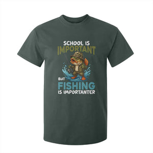 School Is Important But Fishing Is Important T Shirt For Kid Funny Bass Fishing TS14 Dark Forest Green Print Your Wear