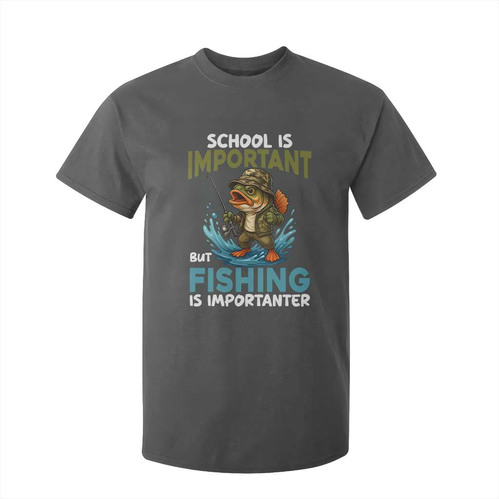 School Is Important But Fishing Is Important T Shirt For Kid Funny Bass Fishing TS14 Dark Heather Print Your Wear