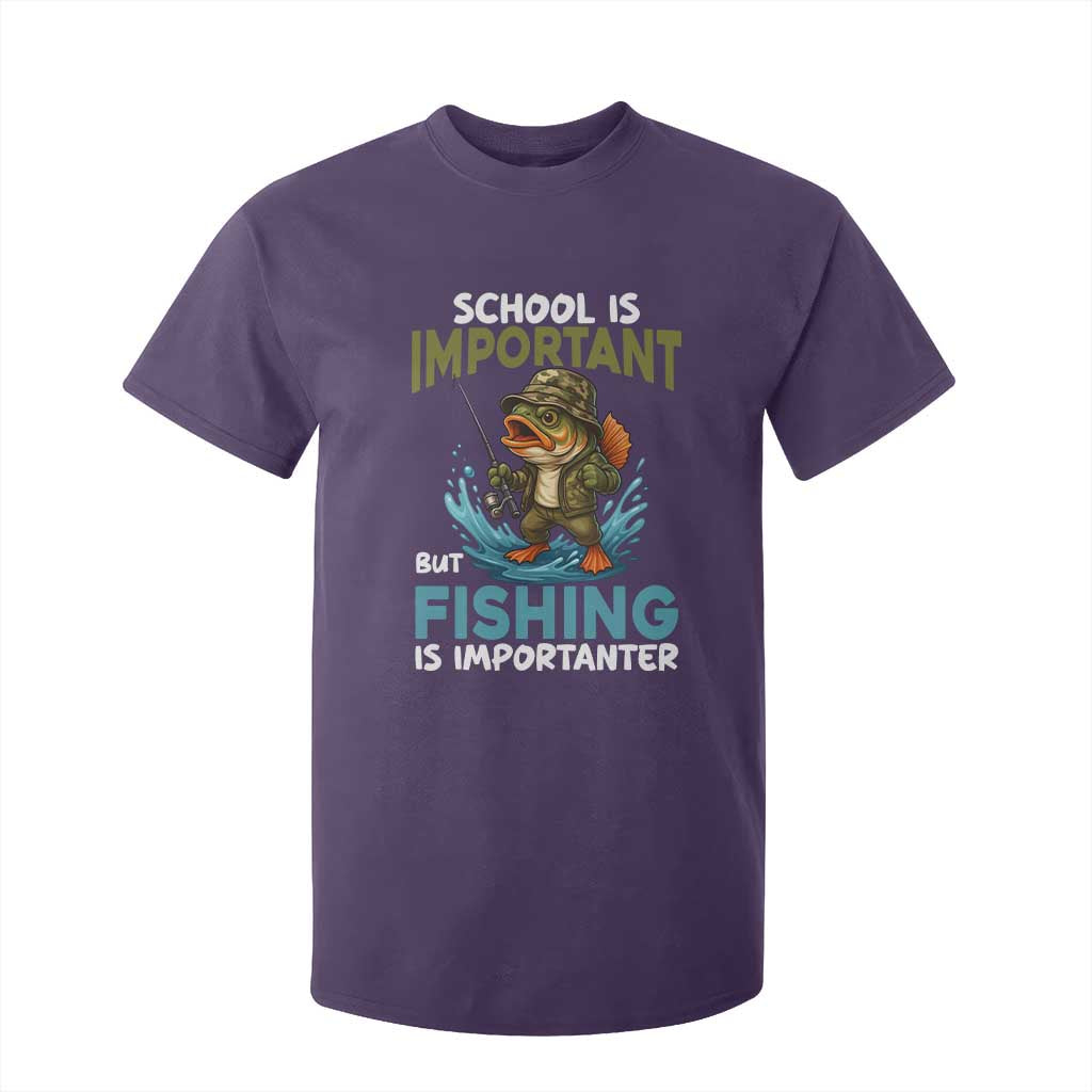 School Is Important But Fishing Is Important T Shirt For Kid Funny Bass Fishing TS14 Purple Print Your Wear