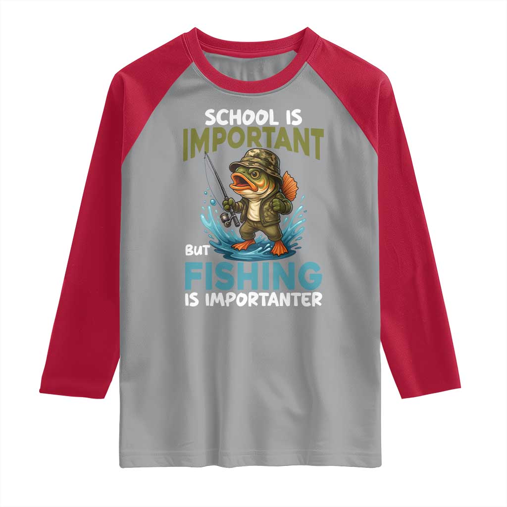 School Is Important But Fishing Is Important Raglan Shirt Funny Bass Fishing TS14 Sport Gray Red Print Your Wear