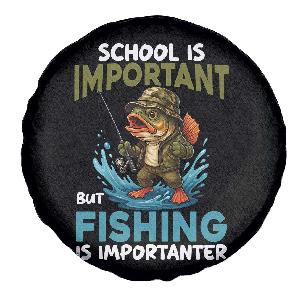 School Is Important But Fishing Is Important Spare Tire Cover Funny Bass Fishing TS14 Print Your Wear