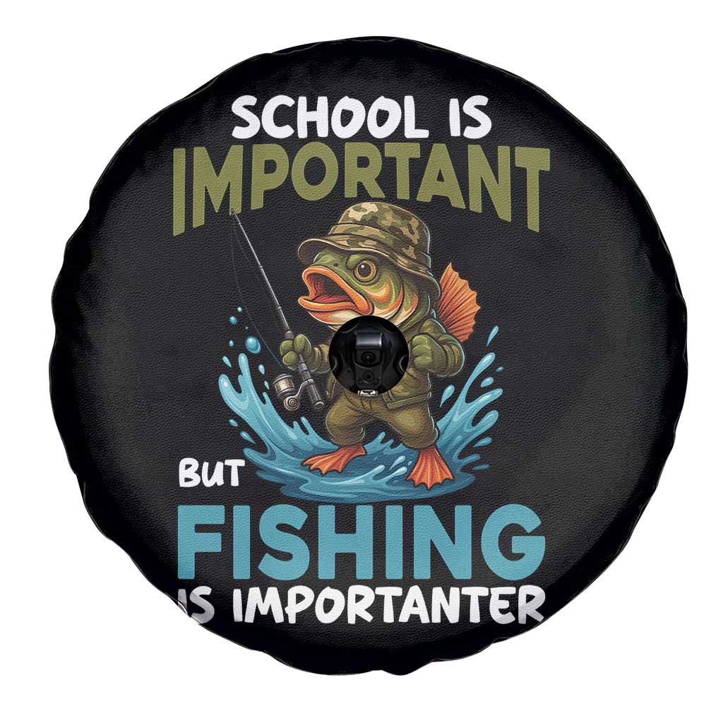 School Is Important But Fishing Is Important Spare Tire Cover Funny Bass Fishing TS14 Print Your Wear
