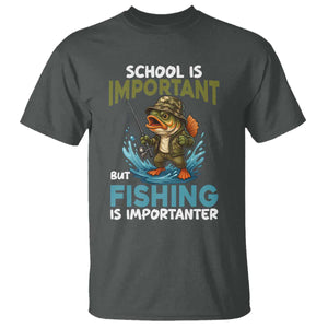 School Is Important But Fishing Is Important T Shirt Funny Bass Fishing TS14 Dark Heather Print Your Wear