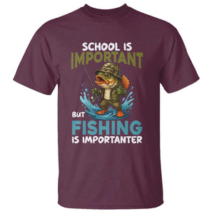 School Is Important But Fishing Is Important T Shirt Funny Bass Fishing TS14 Maroon Print Your Wear