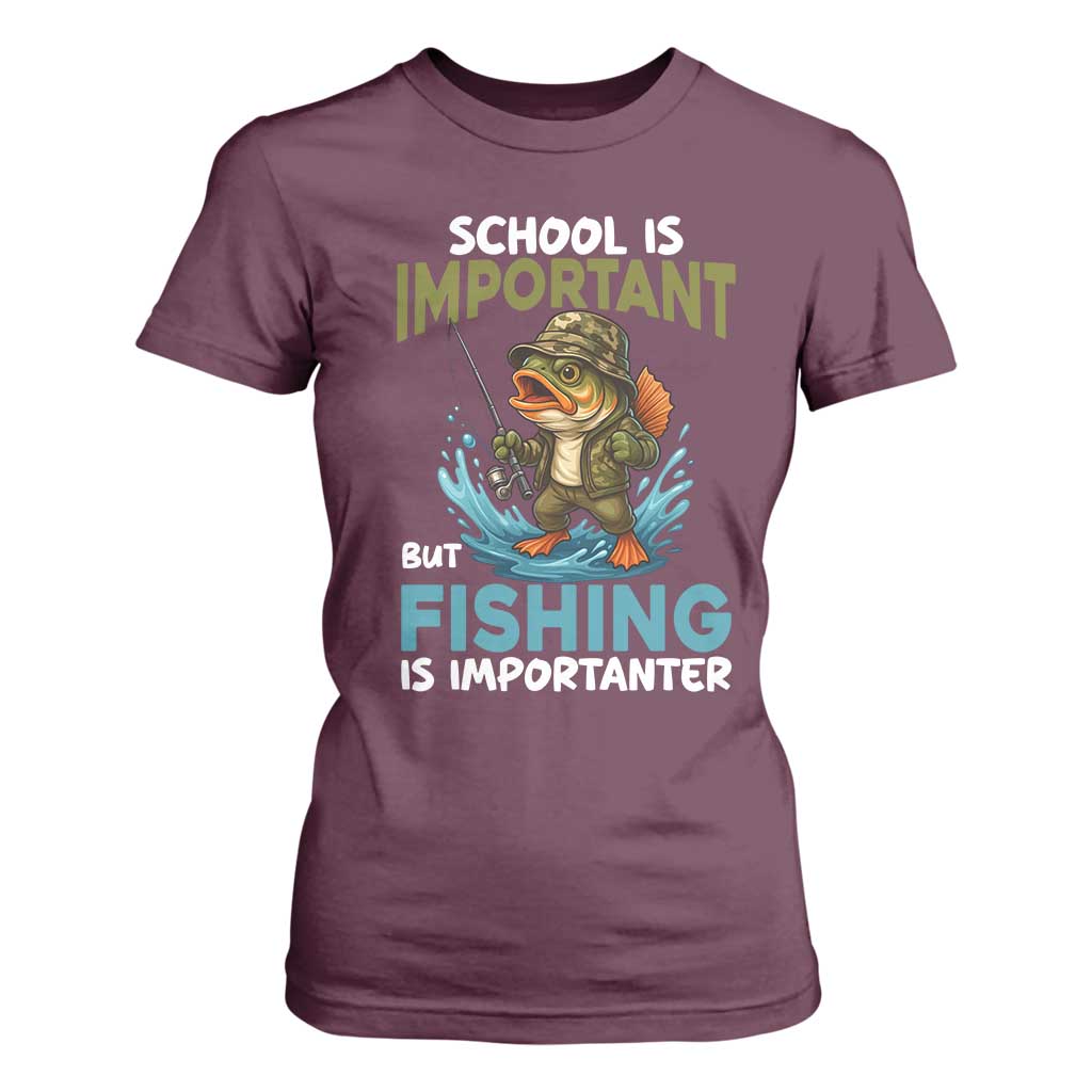 School Is Important But Fishing Is Important T Shirt For Women Funny Bass Fishing TS14 Maroon Print Your Wear