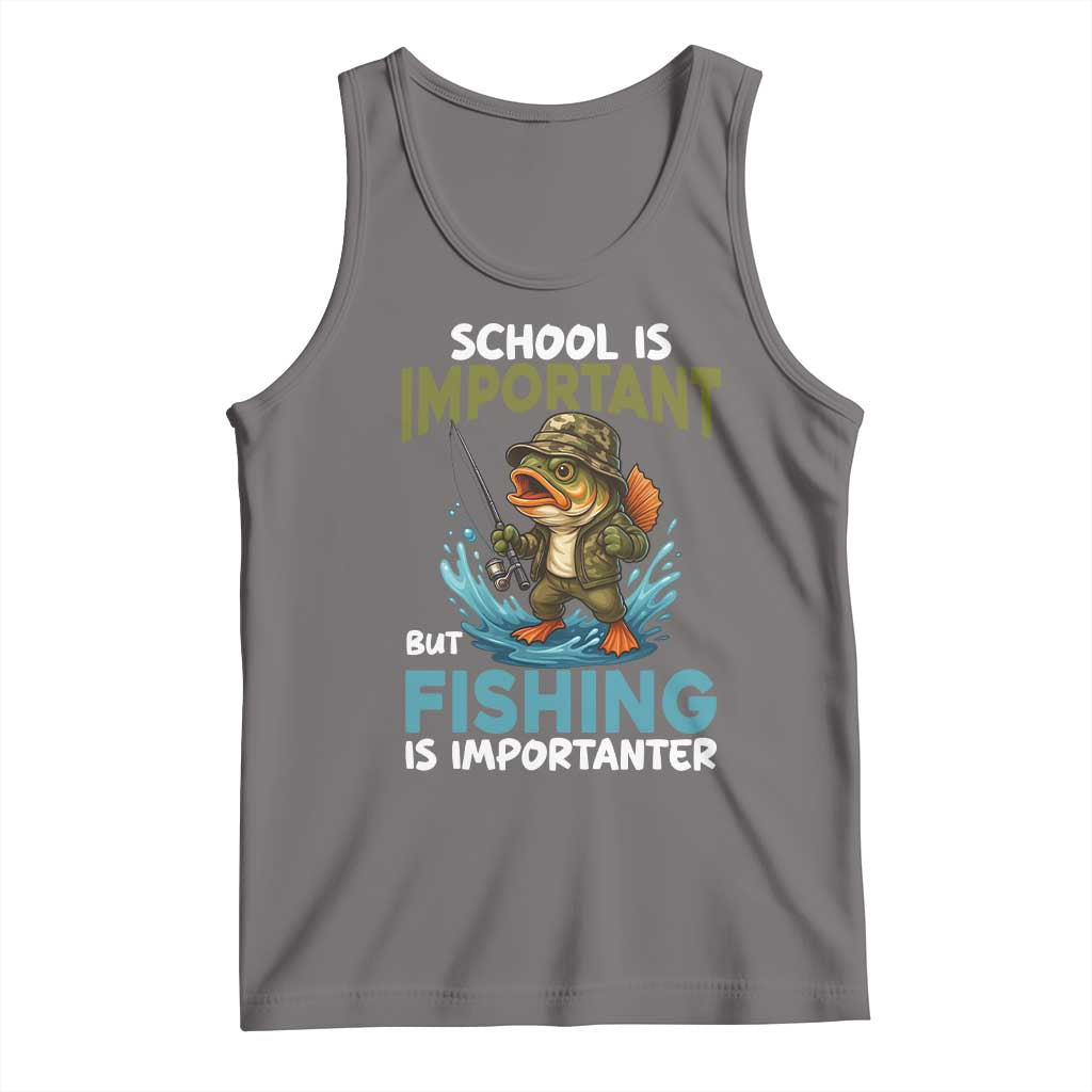 School Is Important But Fishing Is Important Tank Top Funny Bass Fishing TS14 Deep Heather Print Your Wear