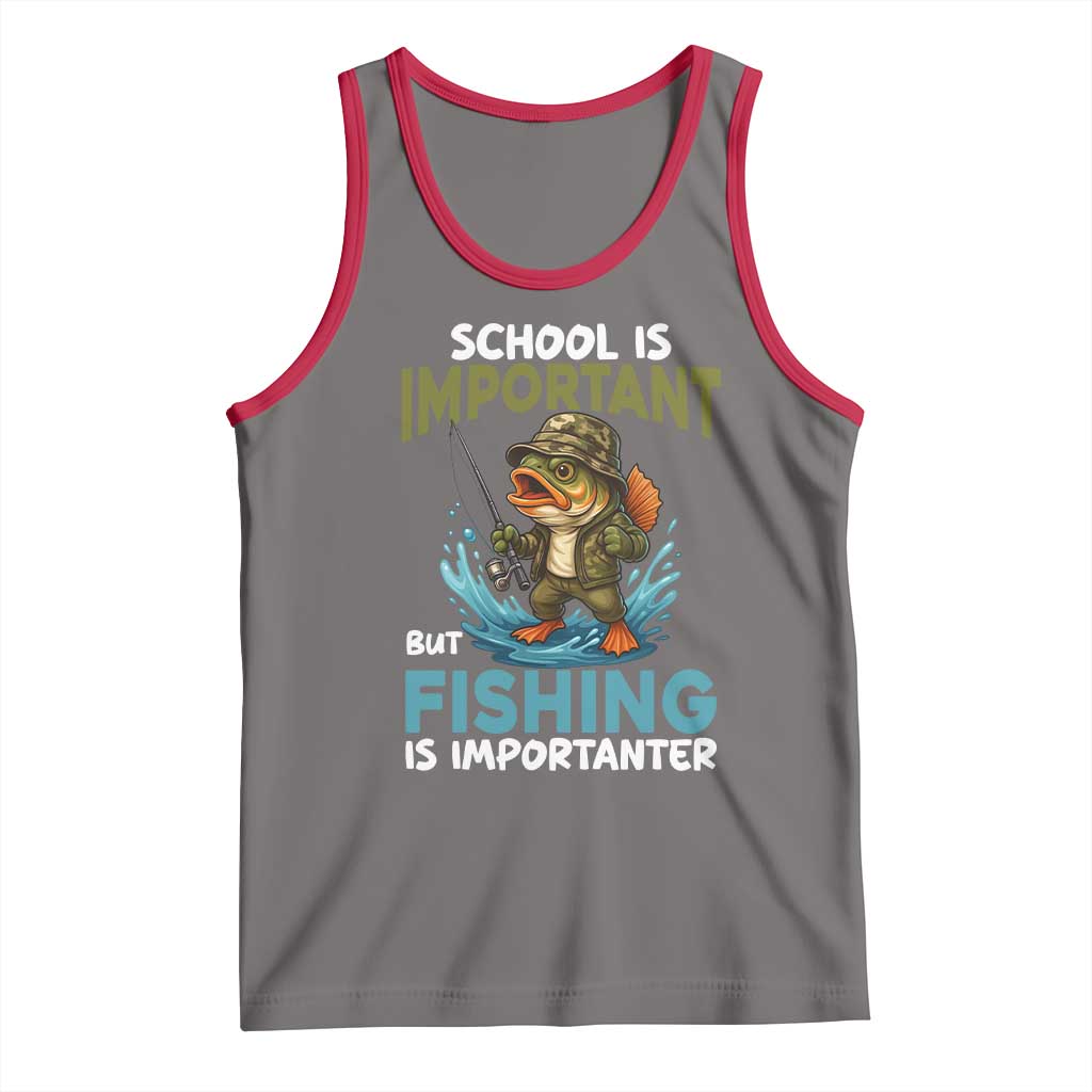 School Is Important But Fishing Is Important Tank Top Funny Bass Fishing TS14 Deep Heather Red Print Your Wear