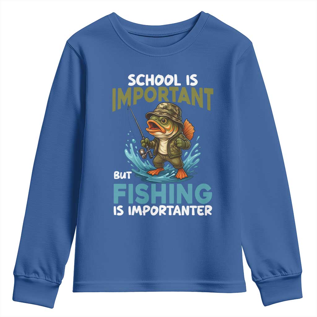 School Is Important But Fishing Is Important Youth Sweatshirt Funny Bass Fishing TS14 Royal Blue Print Your Wear