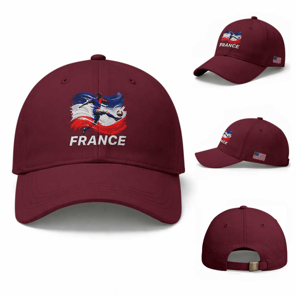 France Soccer Football Fan French Flag Baseball Cap TS14 Baseball Cap Universal Fit Maroon Print Your Wear