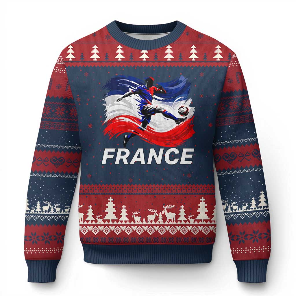 France Soccer Football Fan French Flag Ugly Christmas Sweater TS14 Navy Red Print Your Wear