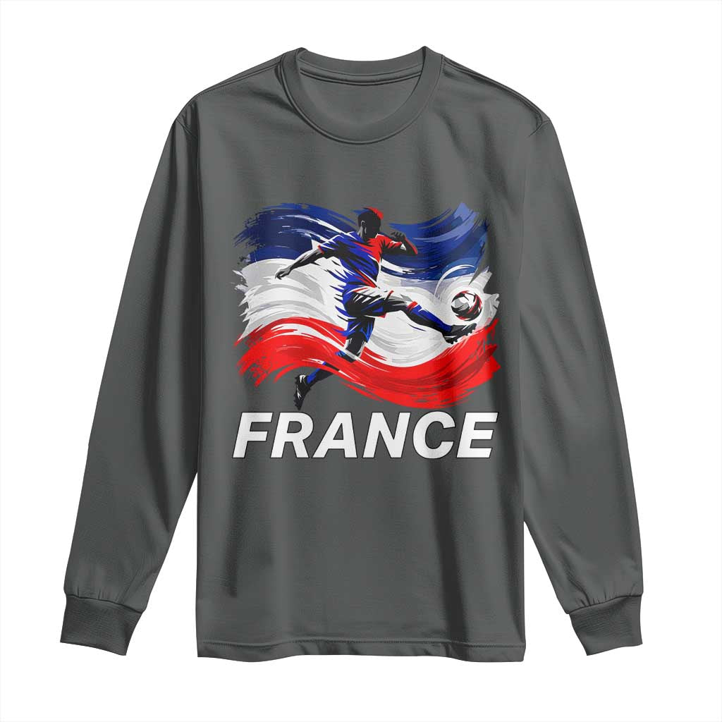 France Soccer Football Fan French Flag Long Sleeve Shirt TS14 Dark Heather Print Your Wear