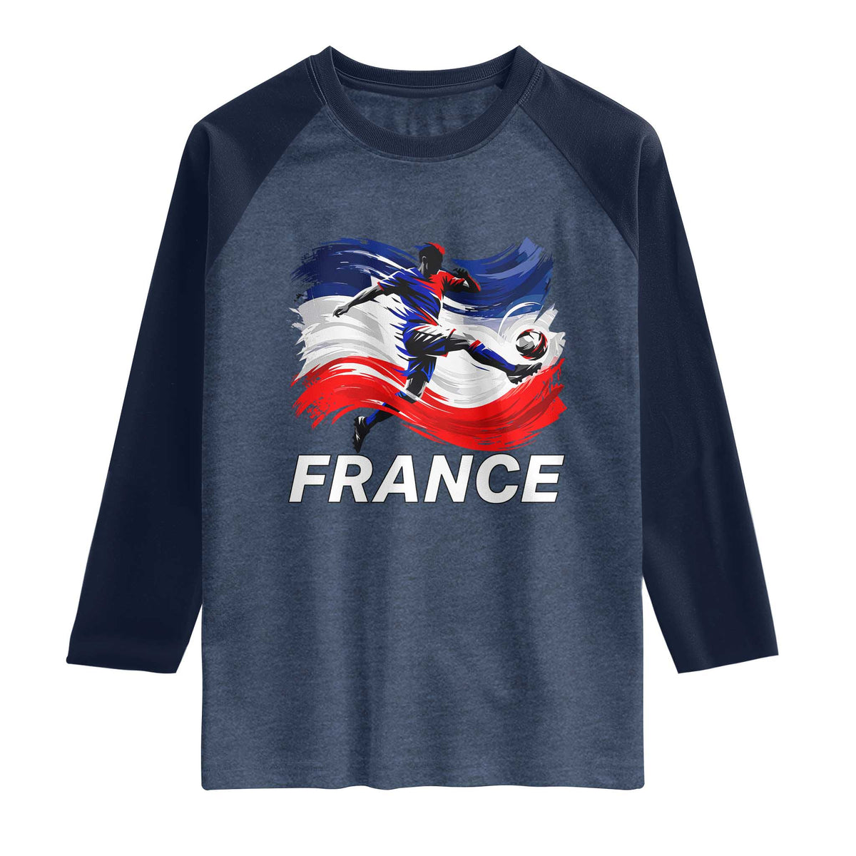 France Soccer Football Fan French Flag Raglan Shirt TS14 Heather Denim Navy Print Your Wear