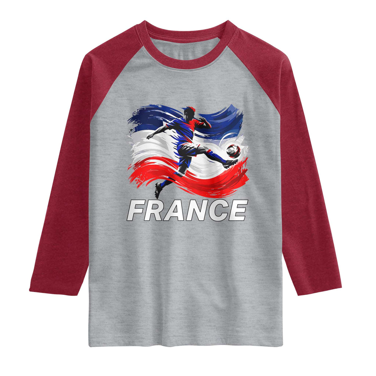 France Soccer Football Fan French Flag Raglan Shirt TS14 Heather Gray Heather Red Print Your Wear