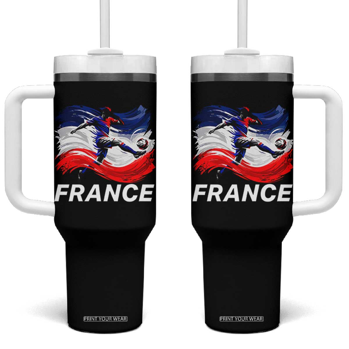 France Soccer Football Fan French Flag Tumbler With Handle TS14 One Size: 40 oz Black Print Your Wear