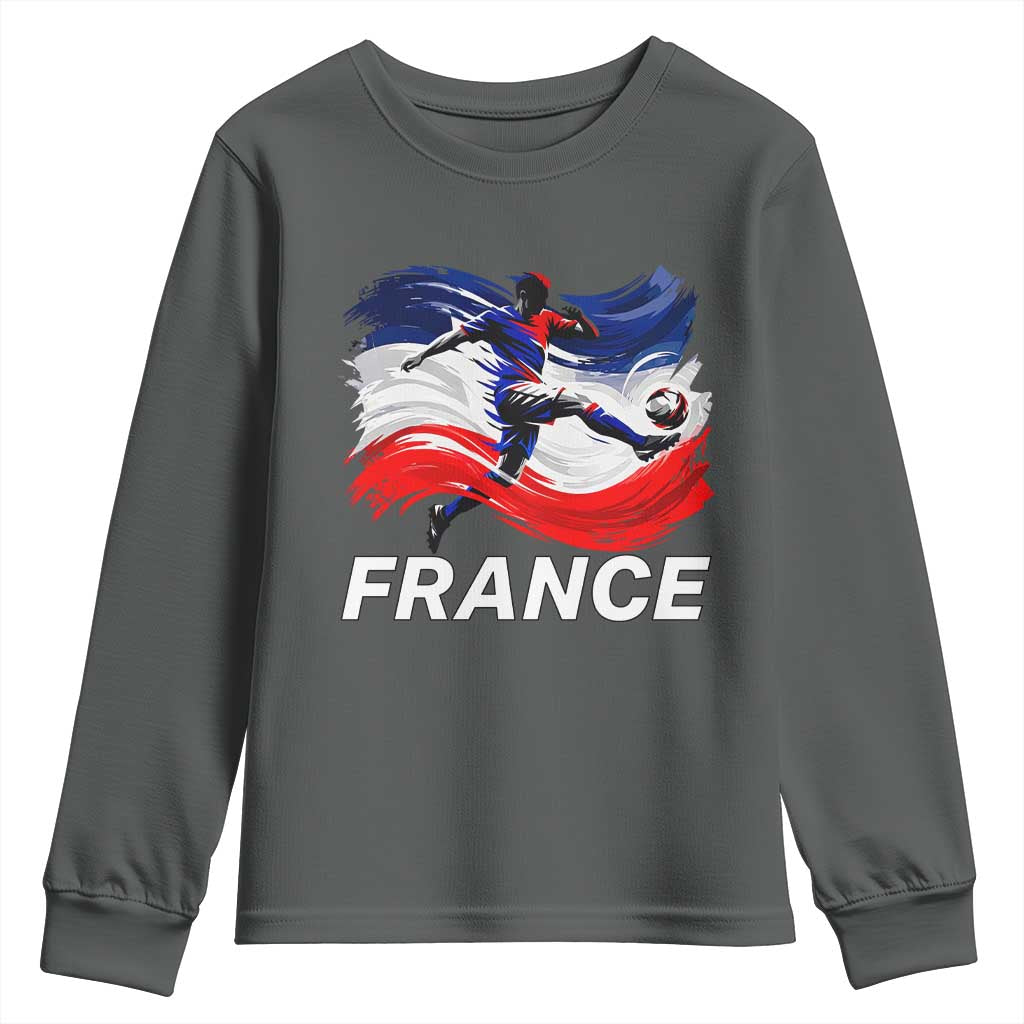 France Soccer Football Fan French Flag Youth Sweatshirt TS14 Dark Heather Print Your Wear