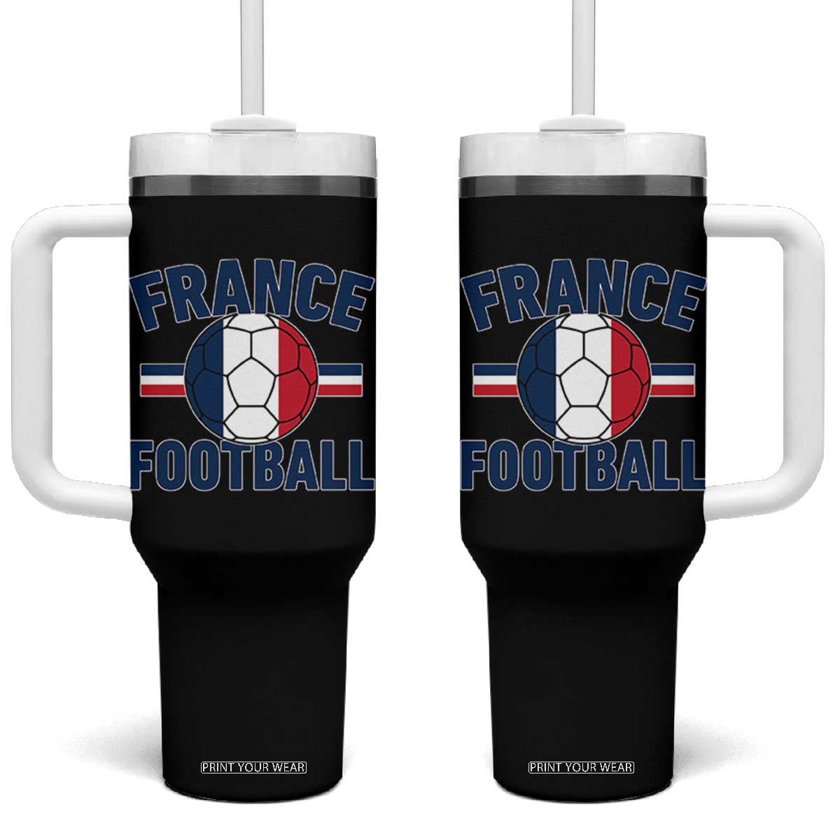 French Flag France Soccer Football Fan Tumbler With Handle TS14 One Size: 40 oz Black Print Your Wear