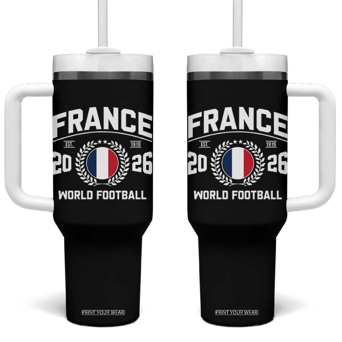 France Soccer Fan French Flag Patriotic Sports Tumbler With Handle TS14 One Size: 40 oz Black Print Your Wear