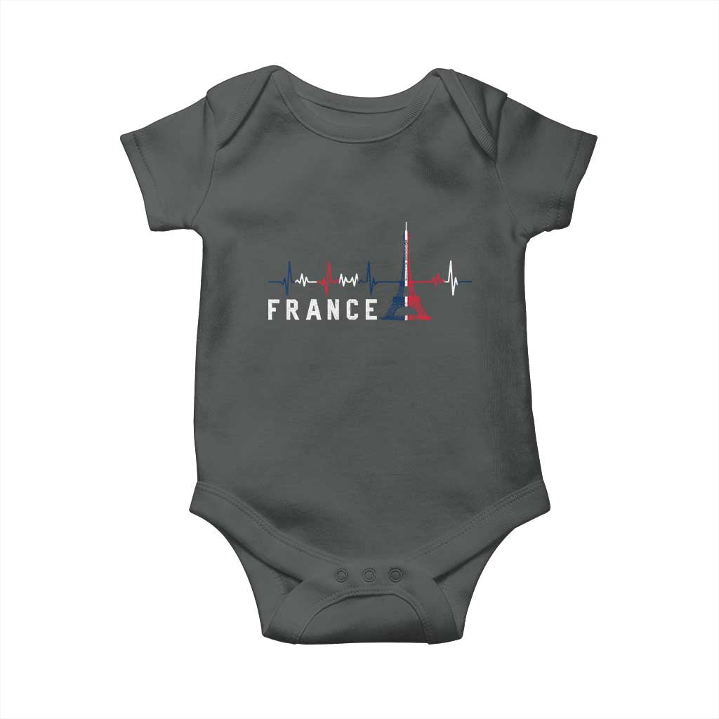 France Paris Heartbeat French Flag Eiffel Tower Souvenir Gift Baby Onesie TS14 Dark Heather Print Your Wear