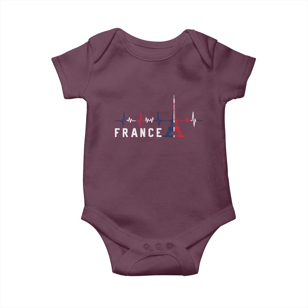 France Paris Heartbeat French Flag Eiffel Tower Souvenir Gift Baby Onesie TS14 Maroon Print Your Wear