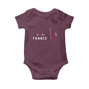 France Paris Heartbeat French Flag Eiffel Tower Souvenir Gift Baby Onesie TS14 Maroon Print Your Wear