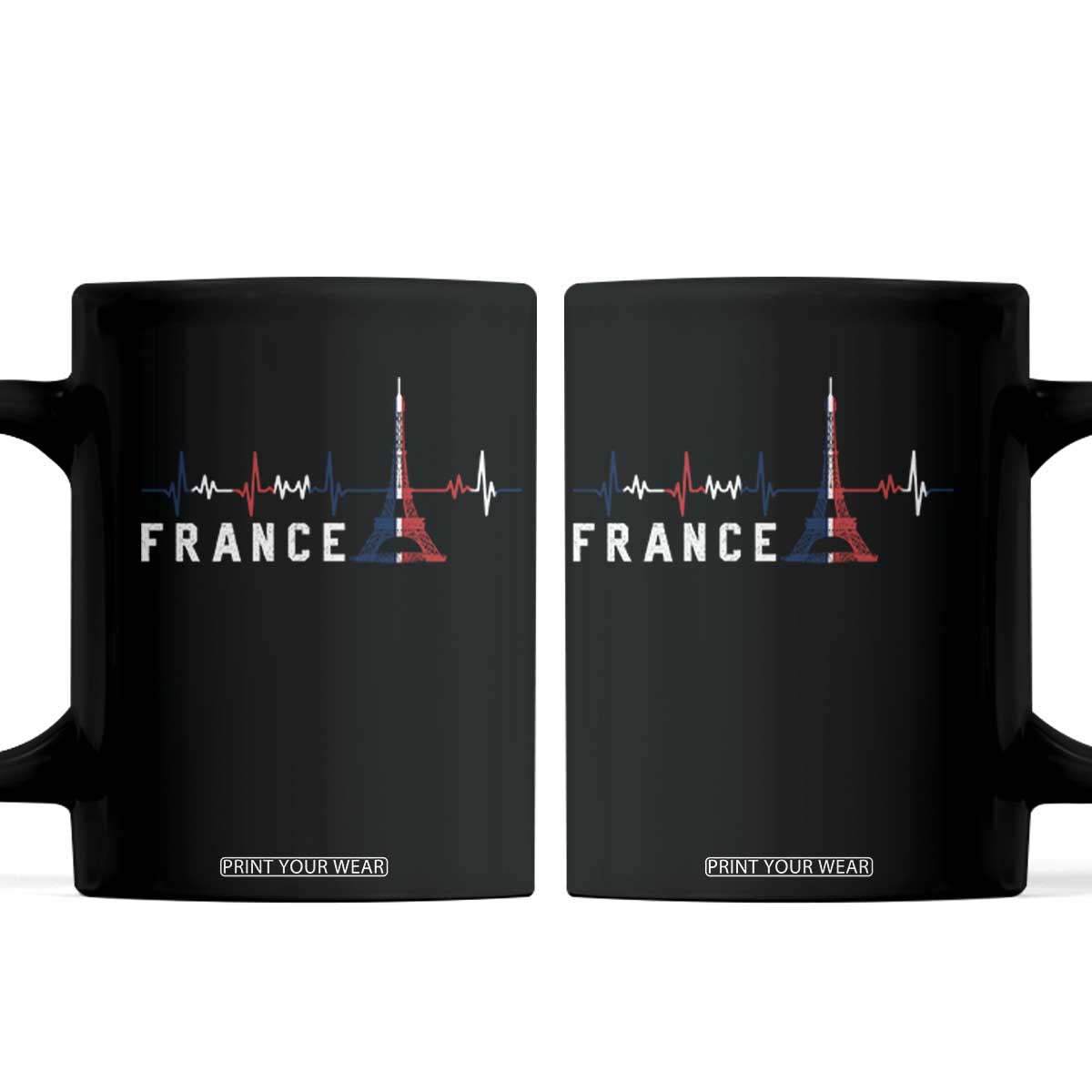 France Paris Heartbeat French Flag Eiffel Tower Souvenir Gift Coffee Mug TS14 Black Print Your Wear