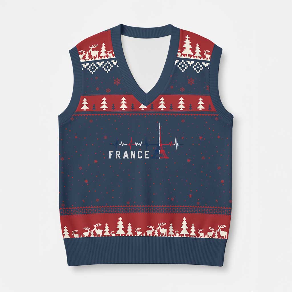 France Paris Heartbeat French Flag Eiffel Tower Souvenir Gift V-Neck Knit Sweater Vest TS14 Navy Red Print Your Wear