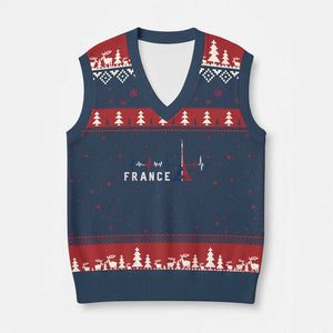 France Paris Heartbeat French Flag Eiffel Tower Souvenir Gift V-Neck Knit Sweater Vest TS14 Navy Red Print Your Wear